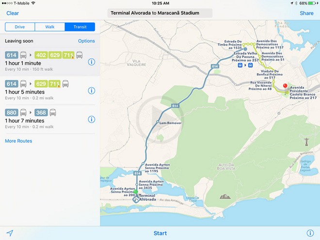 Apple Adds Public Transit Directions to Apple’s Map