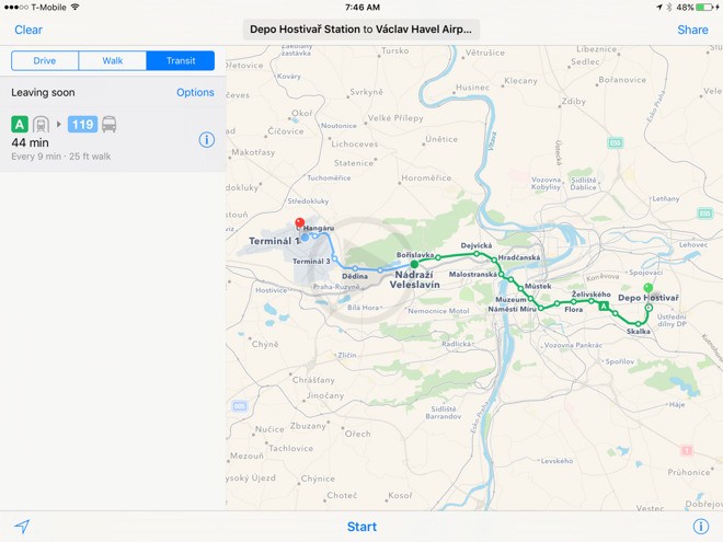 Apple Upgrades Transit Coverage for Prague on Maps