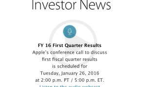 Apple to Announce Q1 2016 Earnings on The month of january 26
